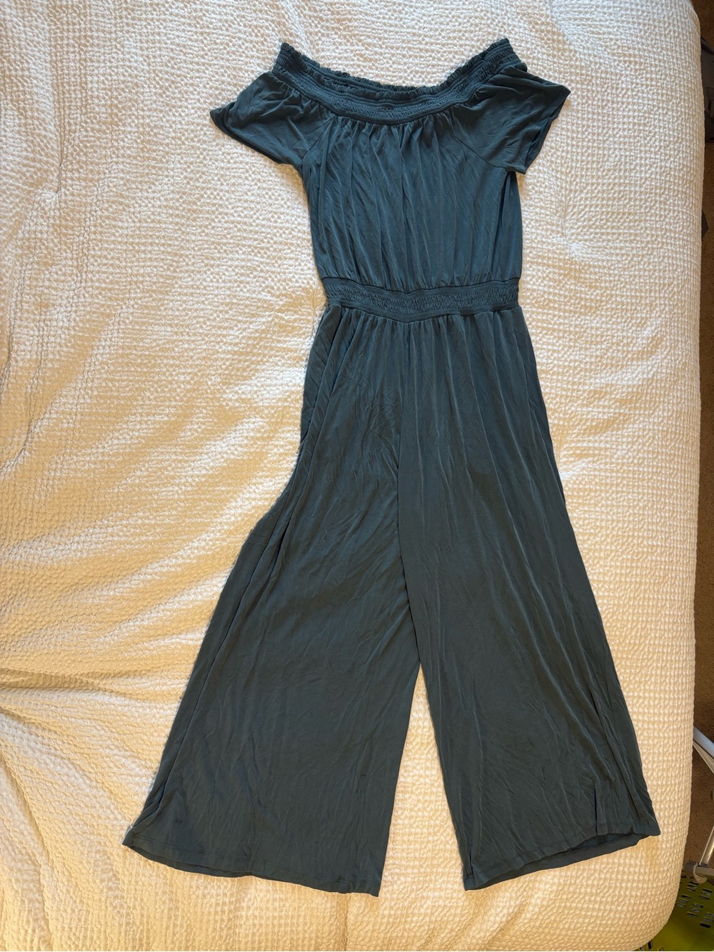 Off-Shoulder Wide-Leg Jumpsuit in Dark Teal